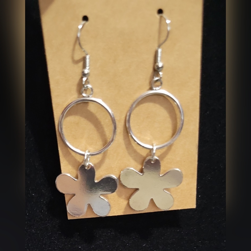 Silver Flower Drop Earrings